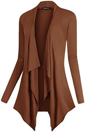 Drape Front Open Cardigan Long Sleeve Irregular Hem, Caramel