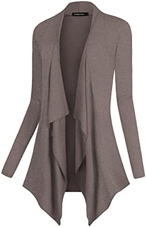 Drape Front Open Cardigan Long Sleeve Irregular Hem, Chocolate