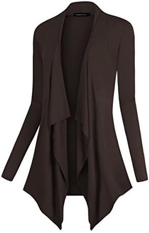 Drape Front Open Cardigan Long Sleeve Irregular Hem, Coffee