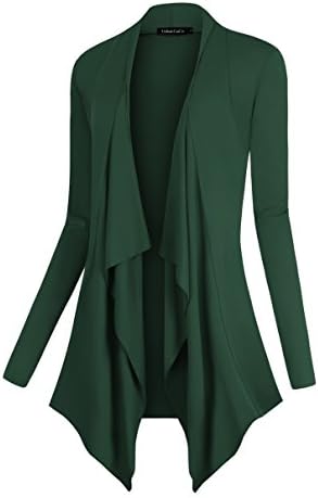 Drape Front Open Cardigan Long Sleeve Irregular Hem, Dark Green