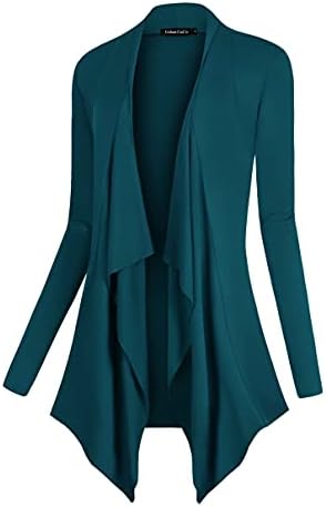 Drape Front Open Cardigan Long Sleeve Irregular Hem, Dark Teal