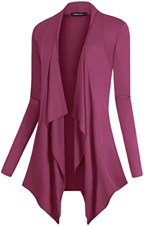 Drape Front Open Cardigan Long Sleeve Irregular Hem, Fuchsia Rose
