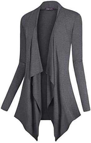 Drape Front Open Cardigan Long Sleeve Irregular Hem, Grey