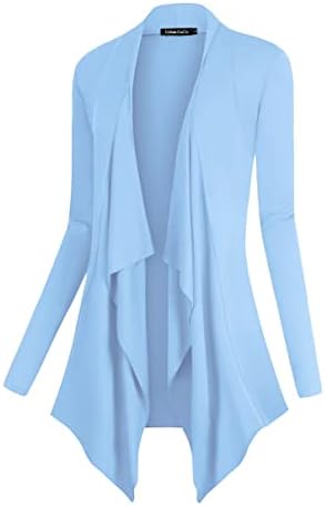 Drape Front Open Cardigan Long Sleeve Irregular Hem, Light Blue