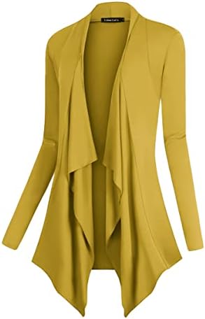 Drape Front Open Cardigan Long Sleeve Irregular Hem, Mustard