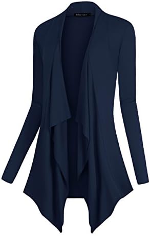 Drape Front Open Cardigan Long Sleeve Irregular Hem, Navy