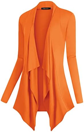 Drape Front Open Cardigan Long Sleeve Irregular Hem, Orange