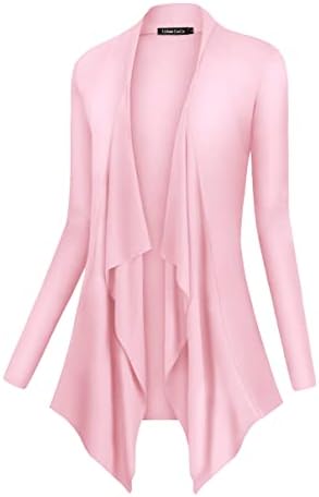 Drape Front Open Cardigan Long Sleeve Irregular Hem, Pink