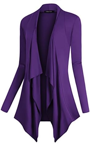 Drape Front Open Cardigan Long Sleeve Irregular Hem, Purple