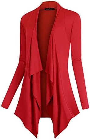 Drape Front Open Cardigan Long Sleeve Irregular Hem, Red