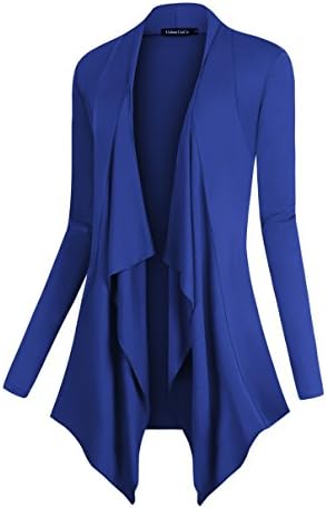 Drape Front Open Cardigan Long Sleeve Irregular Hem, Royal Blue