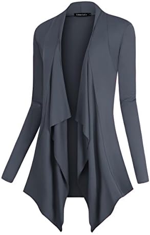 Drape Front Open Cardigan Long Sleeve Irregular Hem, Slate