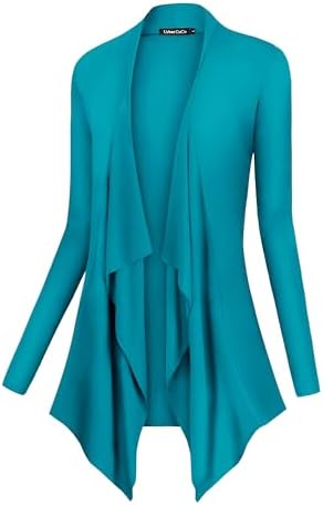 Drape Front Open Cardigan Long Sleeve Irregular Hem, Teal