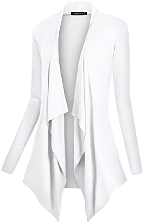 Drape Front Open Cardigan Long Sleeve Irregular Hem, White