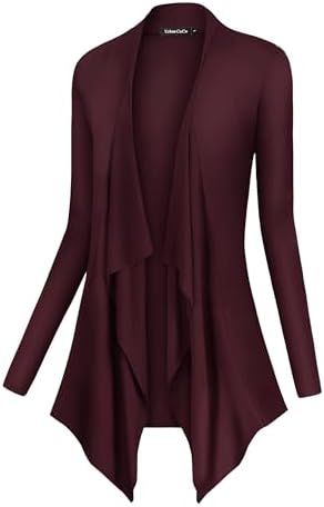 Drape Front Open Cardigan Long Sleeve Irregular Hem, Windsor Wine