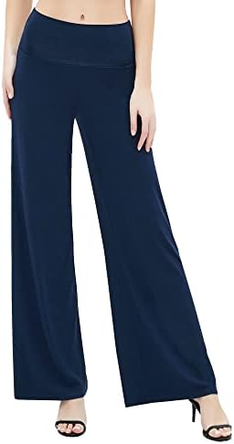 Dress Pants Solid Wide Leg Casual Sport Trousers Straight Leg High Waist Stretch Pants, Navy Blue