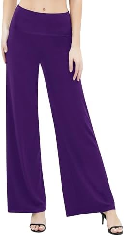 Dress Pants Solid Wide Leg Casual Sport Trousers Straight Leg High Waist Stretch Pants, Purple