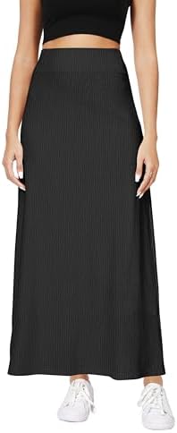 Elastic Waist A-Line Long Maxi Skirt Below Knee for Women