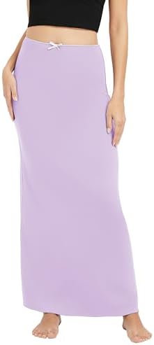 Elastic Waist Long Maxi Skirt Flowy Summer Beach Skirt for Vacation, Light Purple