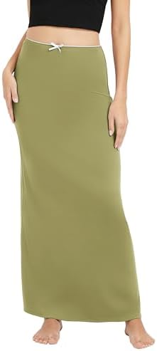 Elastic Waist Long Maxi Skirt Flowy Summer Beach Skirt for Vacation, Olive Green