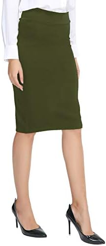 Elastic Waist Stretch Bodycon Midi Pencil Skirt, Army Green