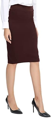 Elastic Waist Stretch Bodycon Midi Pencil Skirt, Burgundy