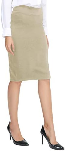 Elastic Waist Stretch Bodycon Midi Pencil Skirt, Camel