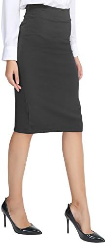 Elastic Waist Stretch Bodycon Midi Pencil Skirt, Heather Grey
