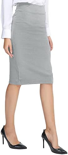 Elastic Waist Stretch Bodycon Midi Pencil Skirt, Light Gray