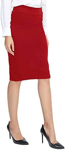 Elastic Waist Stretch Bodycon Midi Pencil Skirt, Red