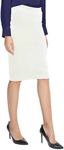Elastic Waist Stretch Bodycon Midi Pencil Skirt, White