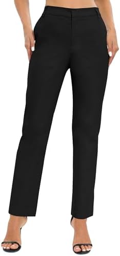 Elastic Waisted Work Pants Business Casual Office Dress Pants Trousers with Pockets, Black