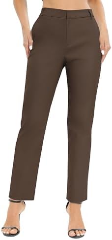 Elastic Waisted Work Pants Business Casual Office Dress Pants Trousers with Pockets, Deep Coffee