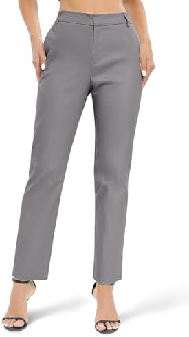 Elastic Waisted Work Pants Business Casual Office Dress Pants Trousers with Pockets, Grey