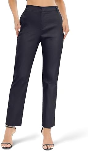 Elastic Waisted Work Pants Business Casual Office Dress Pants Trousers with Pockets, Navy Blue