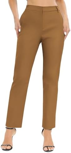 Elastic Waisted Work Pants Business Casual Office Dress Pants Trousers with Pockets