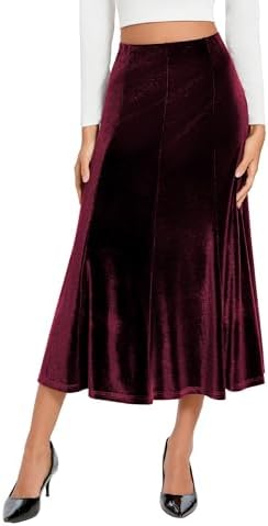 Elegant Vintage Velvet Long Midi Skirt High Waist A-Line Skirts