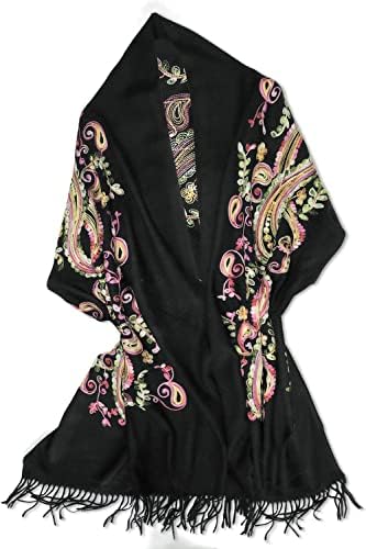 Embroidered Oversize Tassel Shawl Scarf, Print #1 Black