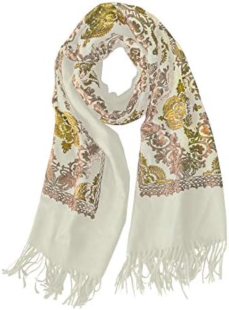 Embroidered Oversize Tassel Shawl Scarf, Print #2 White
