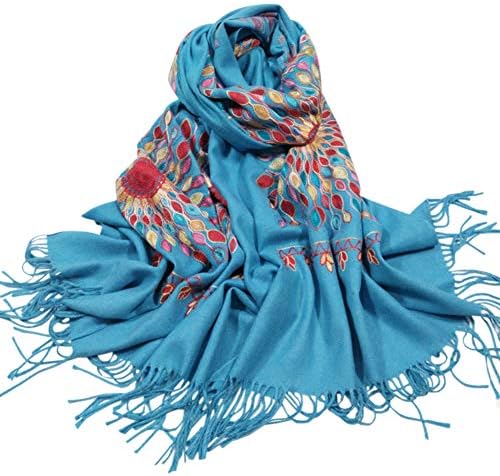 Embroidered Oversize Tassel Shawl Scarf Wraps for Women