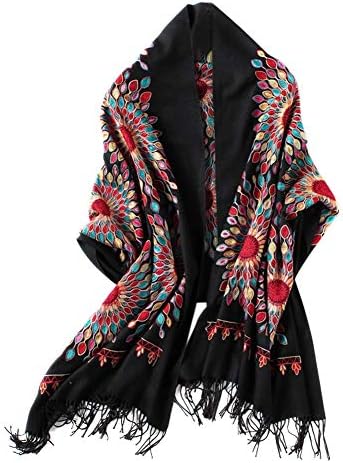 Embroidered Oversize Tassel Shawl Scarf Wraps for Women