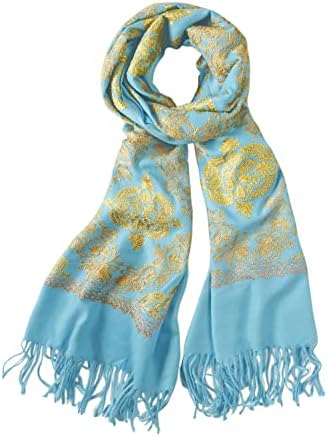 Embroidered Scarf for Women, Tassel Shawl, Soft Lightweight Wrap, Print #2 Light Blue