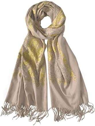Embroidered Scarf for Women, Tassel Shawl, Soft Lightweight Wrap, Print #3 Camel