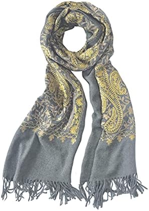 Embroidered Scarf for Women, Tassel Shawl, Soft Lightweight Wrap, Print #3 Grey