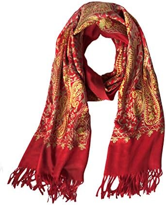 Embroidered Scarf for Women, Tassel Shawl, Soft Lightweight Wrap, Print #3 Red