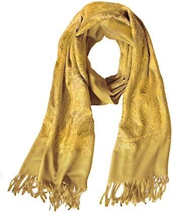 Embroidered Scarf for Women, Tassel Shawl, Soft Lightweight Wrap, Print #3 Yellow