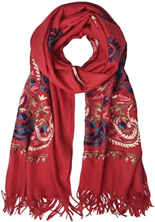 Embroidered Scarf for Women, Tassel Shawl, Soft Lightweight Wrap, Print #5 Red