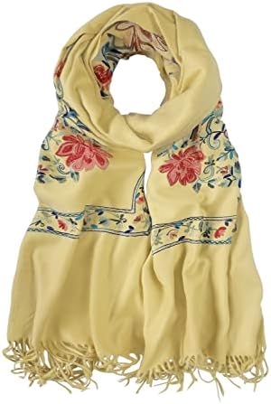 Embroidered Tassel Long Shawl Oversize Scarf Wraps for Women, Print #1 Yellow