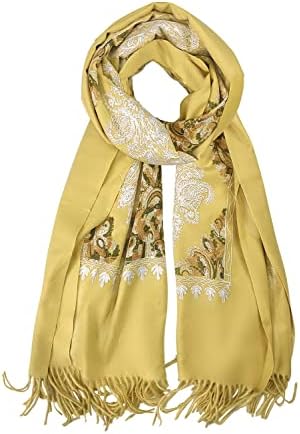 Embroidered Tassel Long Shawl Oversize Scarf Wraps for Women, Print #2 Turmeric