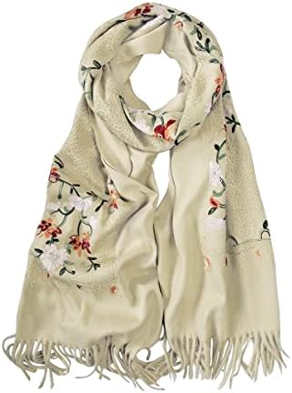 Embroidered Tassel Long Shawl Oversize Scarf Wraps for Women, Print #3 Light Camel